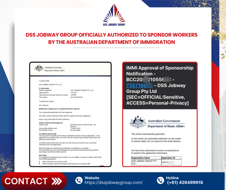 DSS Jobway Group Officially Approved by the Australian Department of Home Affairs as a Labor Sponsorship Business